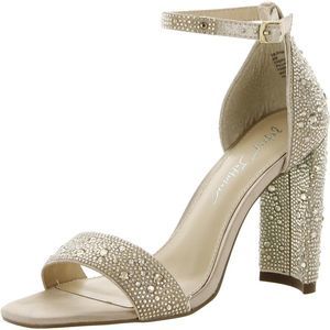 Blue by Betsey Johnson Womens Rina Gold Satin Evening Sandals Shoes Used